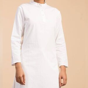 ISHA Life White 100% Cotton Long Sleeve Tunic Kurta